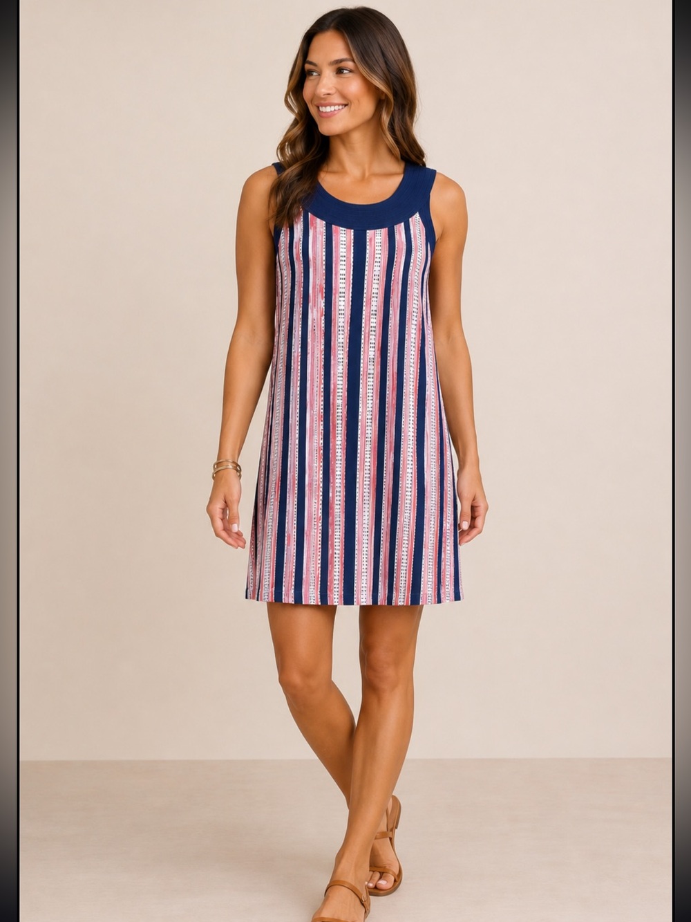 Leo & Sage Cotton Blend Knit Mini Dress NWT Size S Navy & Pink Beach Party